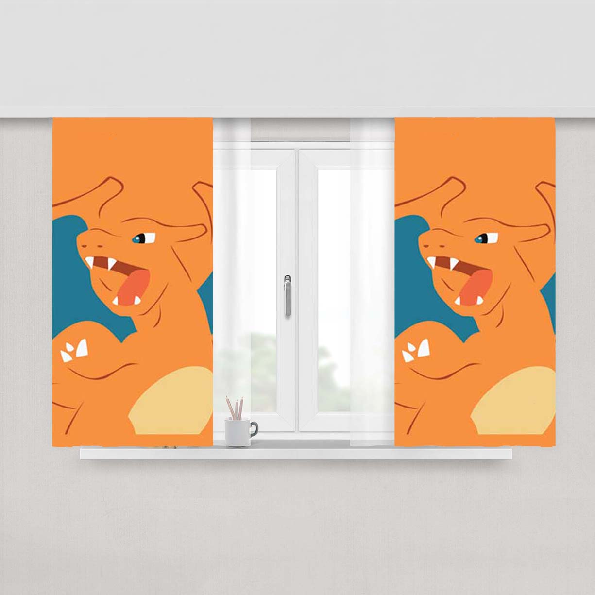 Pokemon Charizard Orange Bkg Peach Skin Window Curtains