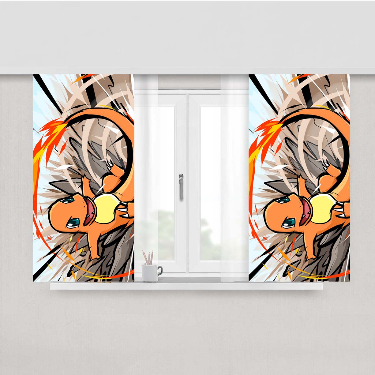 Pokemon Charmander Attacks Peach Skin Window Curtains
