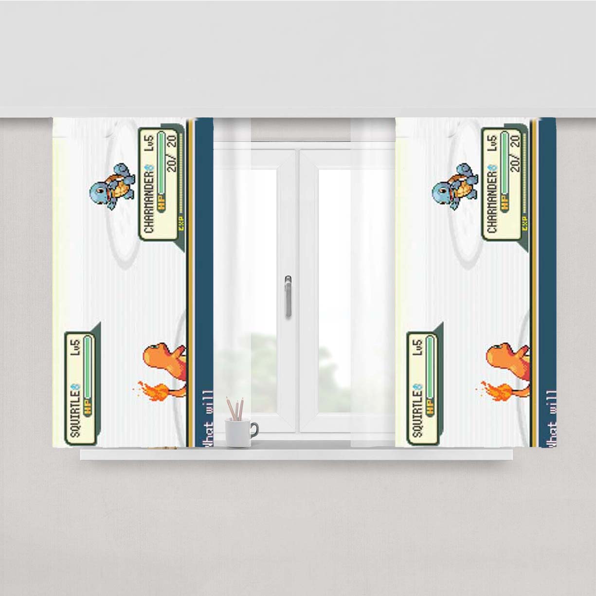 Pokemon Charmander Squirtle Battle Peach Skin Window Curtains