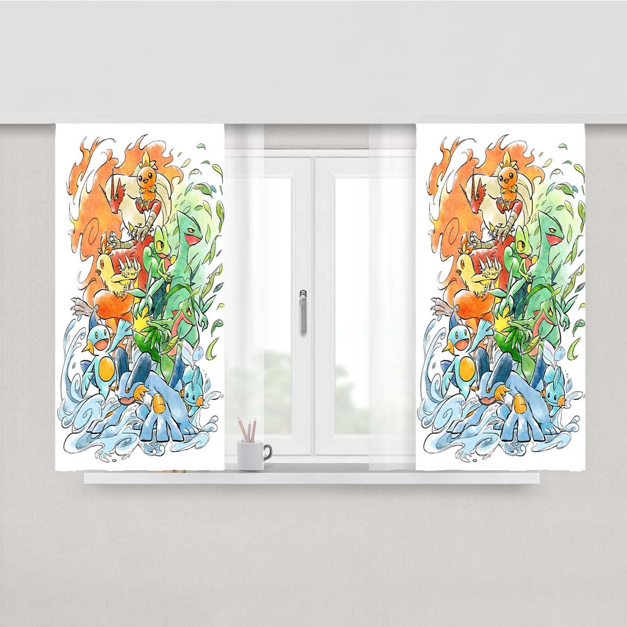 Pokemon Collage Peach Skin Window Curtains
