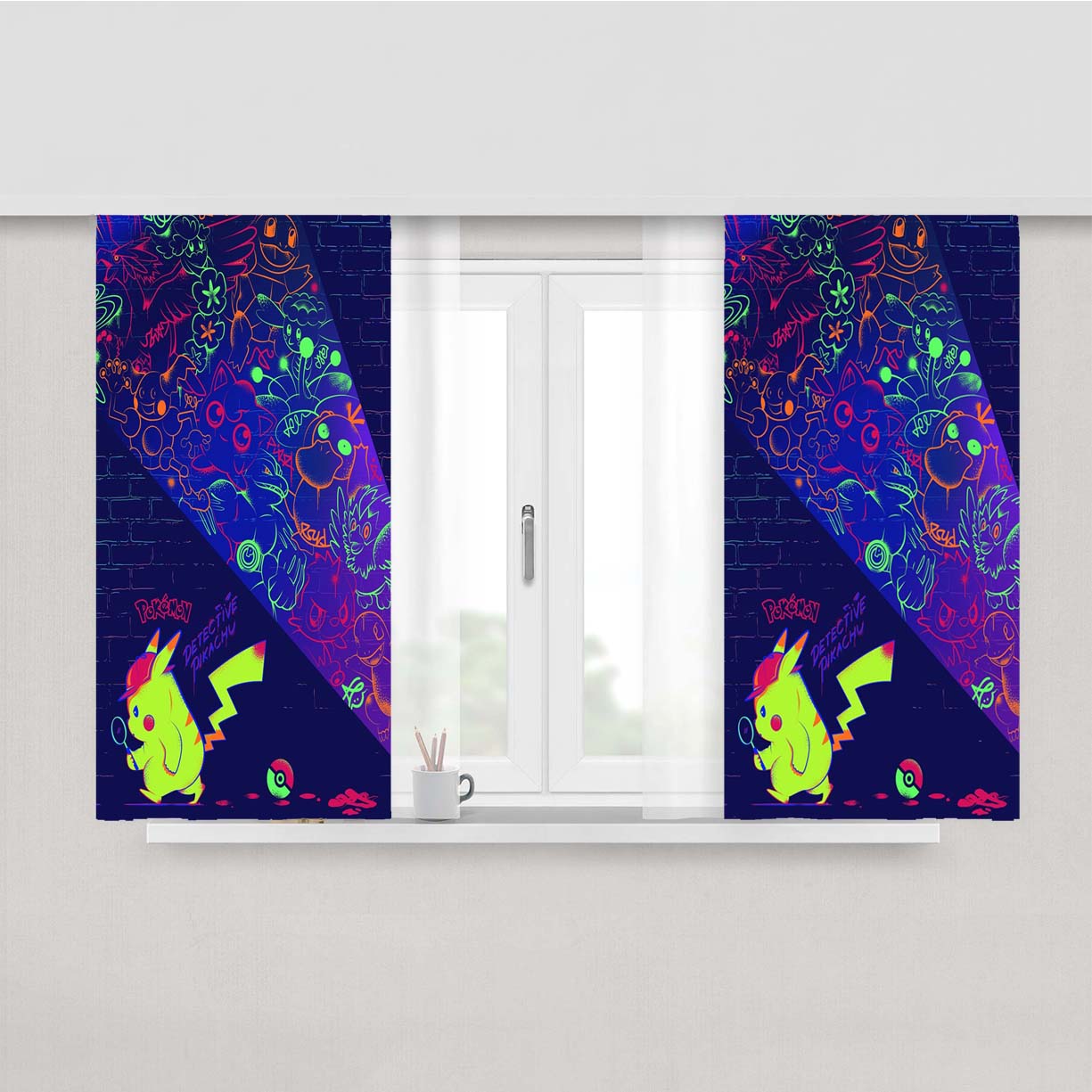 Pokemon Detective Pik Peach Skin Window Curtains