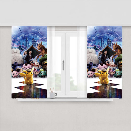 Pokemon Detective Pikachu All Monst Peach Skin Window Curtains
