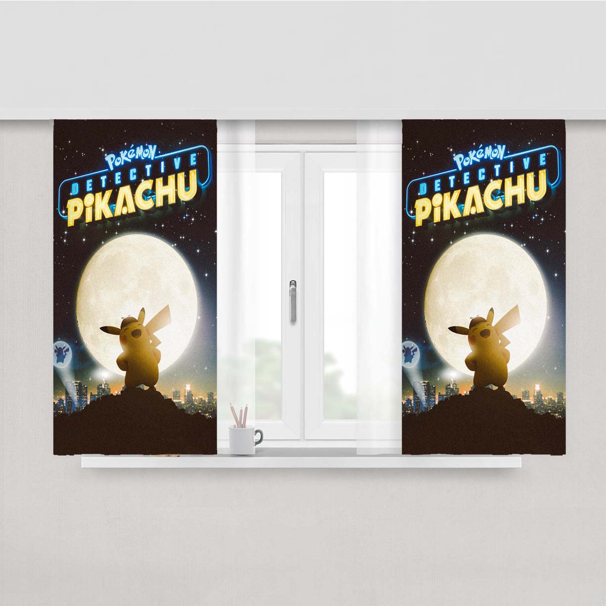 Pokemon Detective Pikachu Art Peach Skin Window Curtains