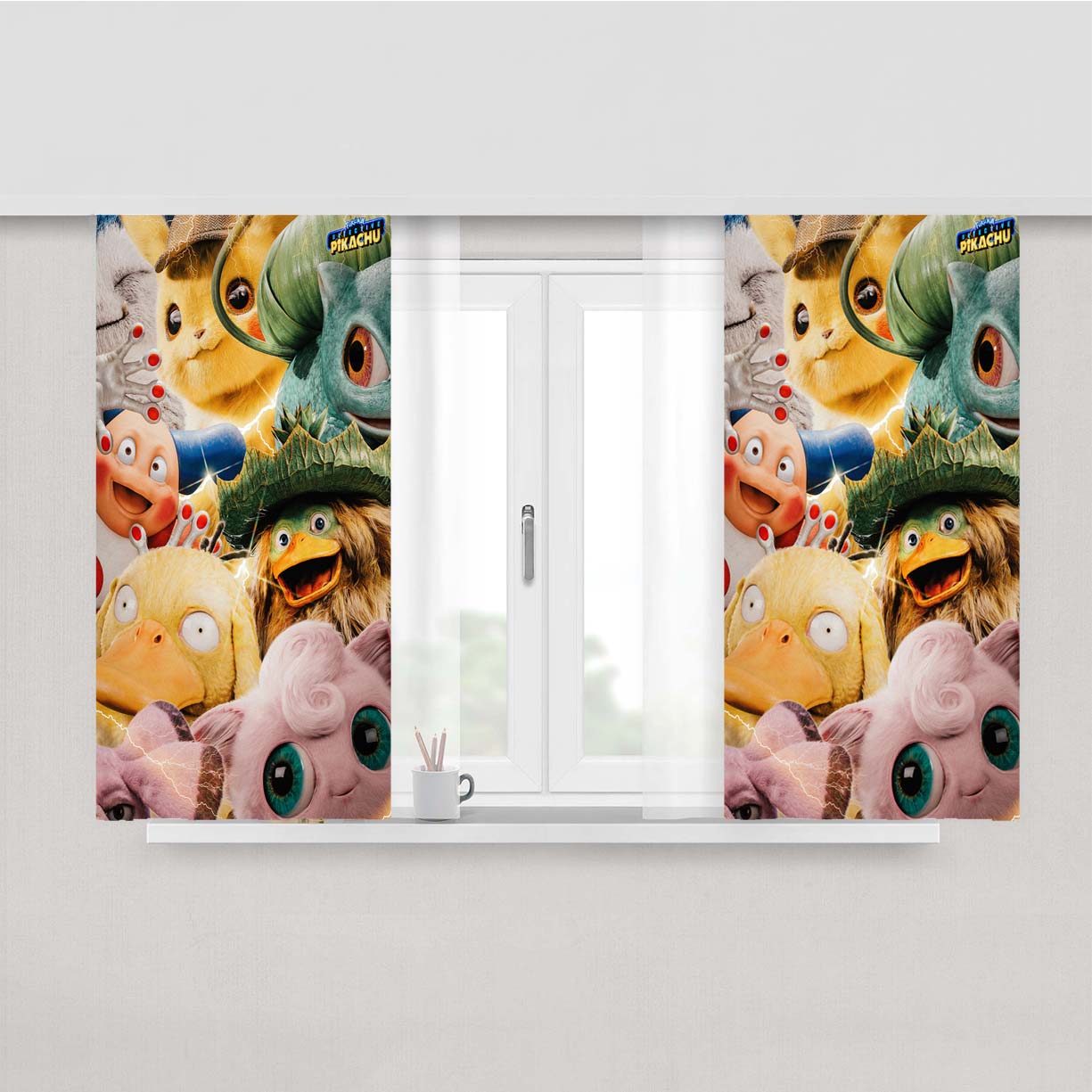 Pokemon Detective Pikachu Mons Peach Skin Window Curtains