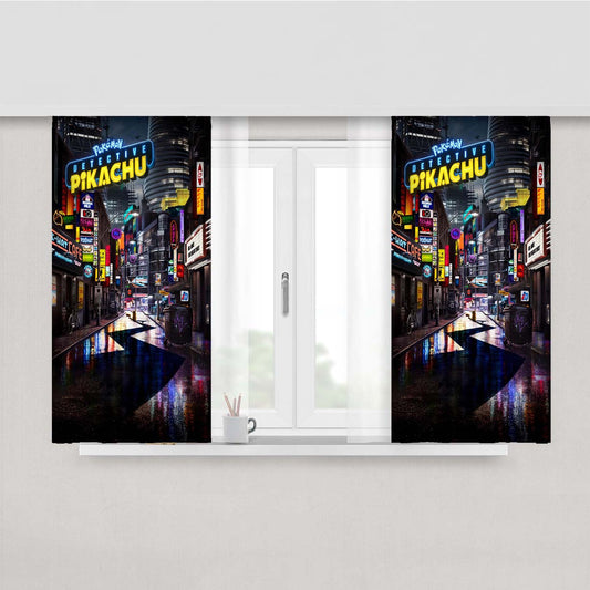 Pokemon Detective Pikachu Poster Peach Skin Window Curtains