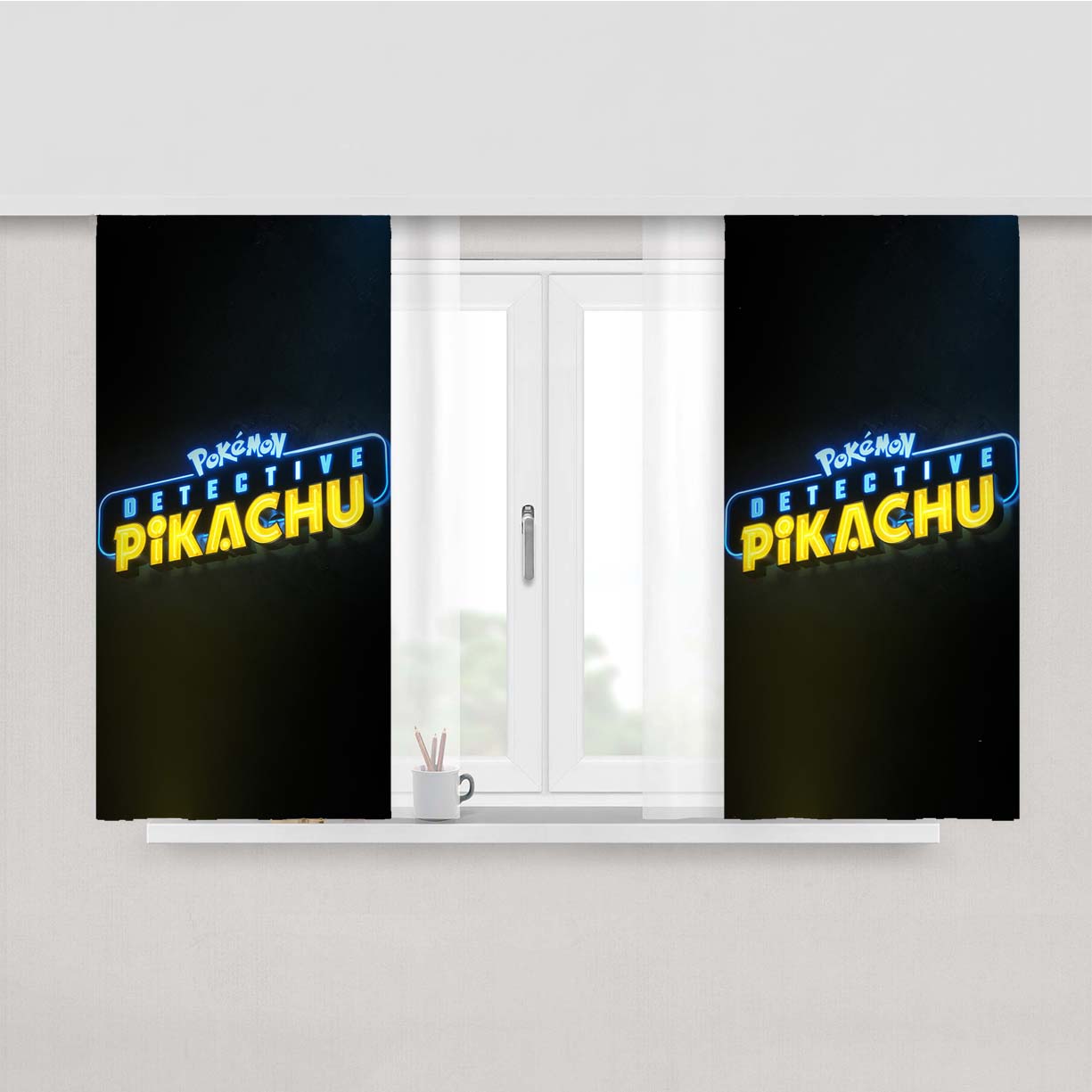 Pokemon Detective Pikachu Title Peach Skin Window Curtains