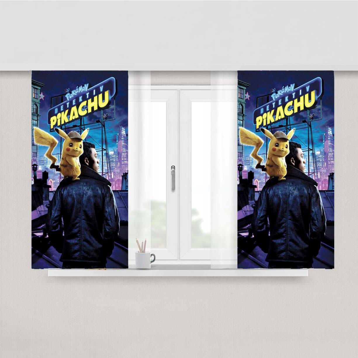 Pokemon Detektiv Pikachu Poster Movie Peach Skin Window Curtains