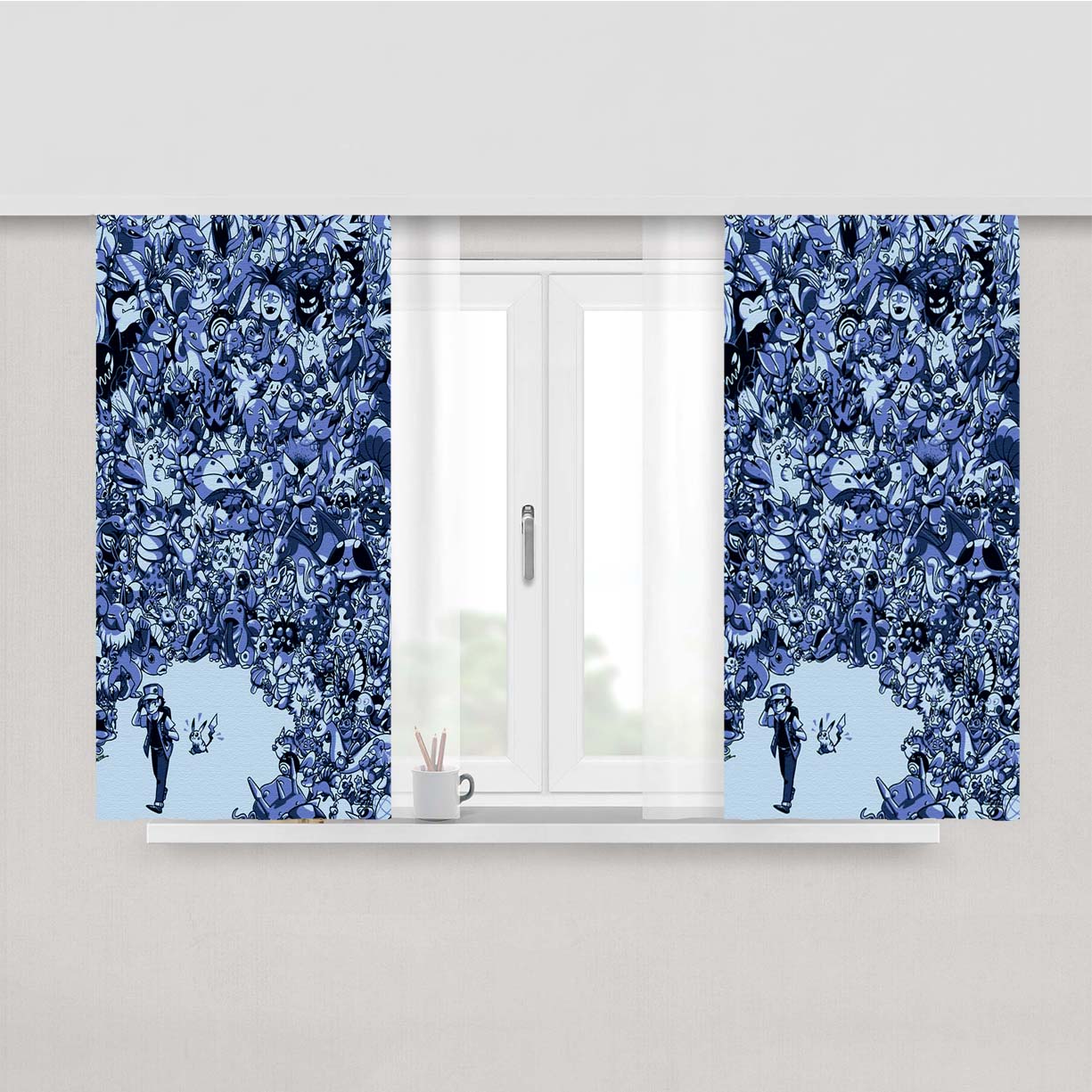 Pokemon Doodle All Character Art Canvas Peach Skin Window Curtains