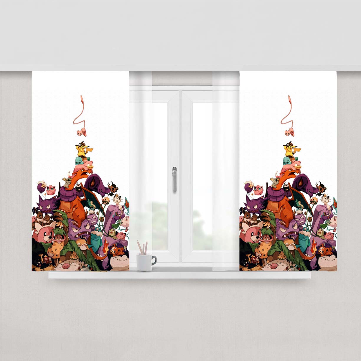 Pokemon Doodle All Characters And Elements Peach Skin Window Curtains