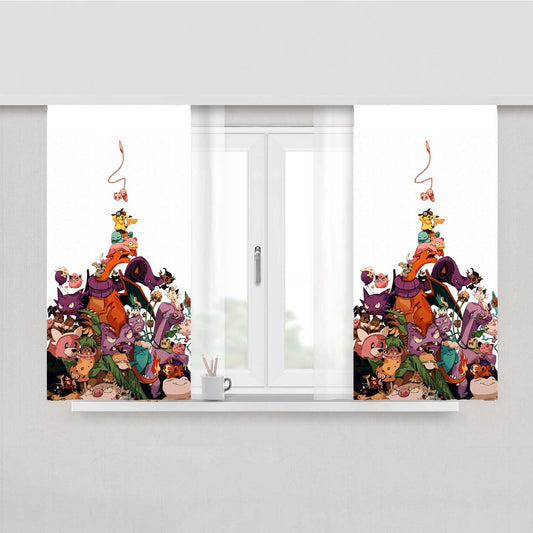 Pokemon Doodle All Characters And Elements Peach Skin Window Curtains