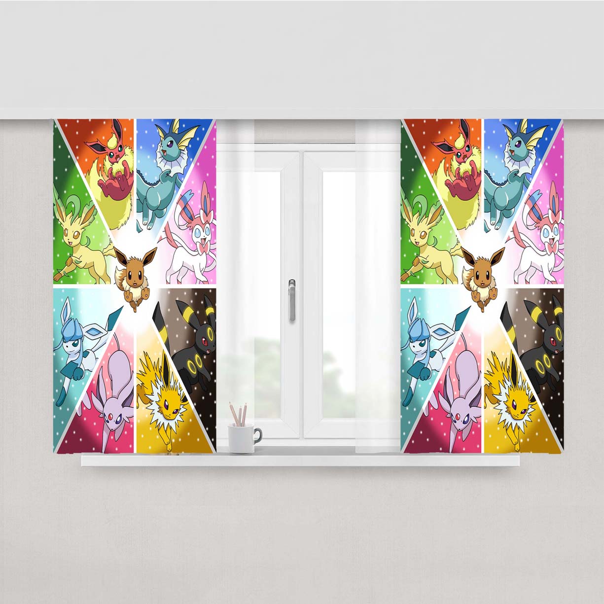 Pokemon Eevee Evolution Pocket Monster Glasses Peach Skin Window Curtains