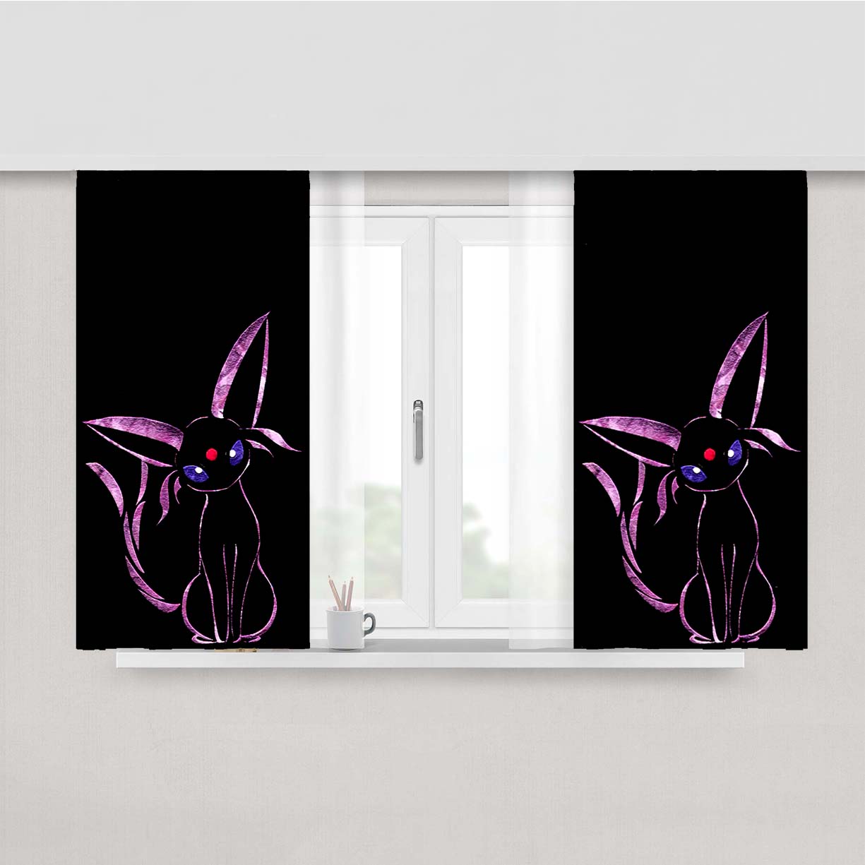 Pokemon Espeon Purple Siluet Peach Skin Window Curtains