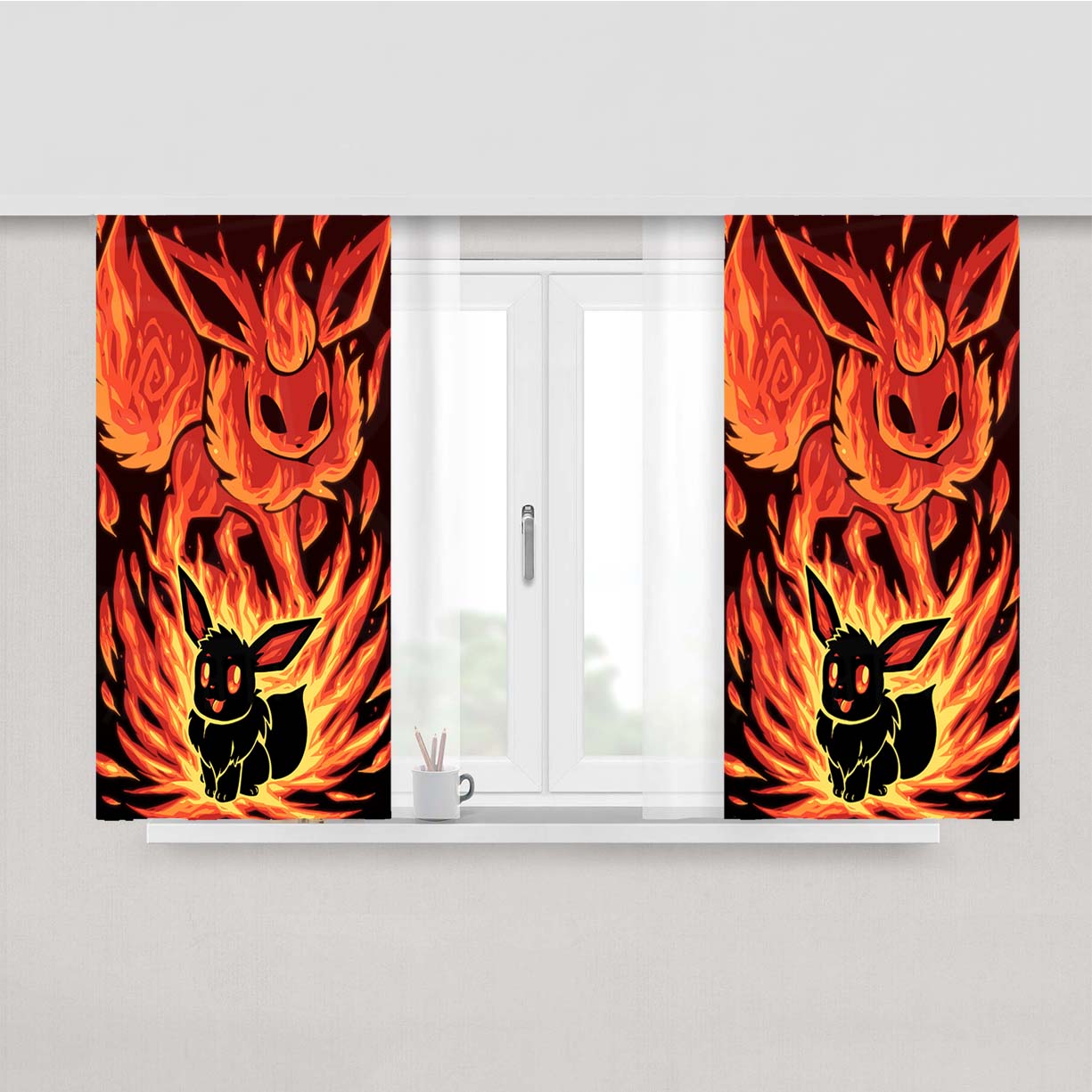 Pokemon Evolution Eevee To Flareon Peach Skin Window Curtains