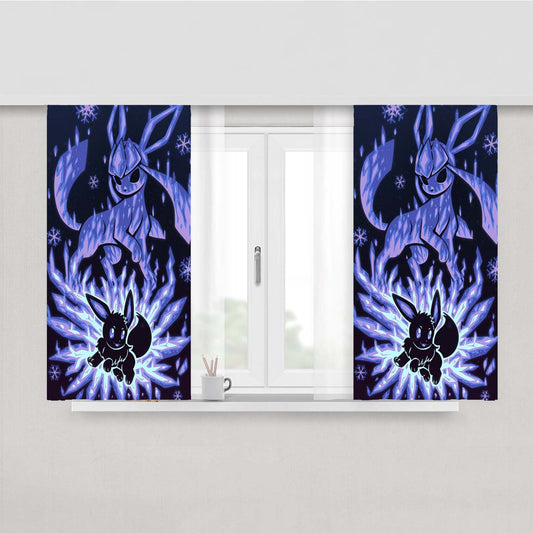 Pokemon Evolution Eevee To Glaceon Peach Skin Window Curtains