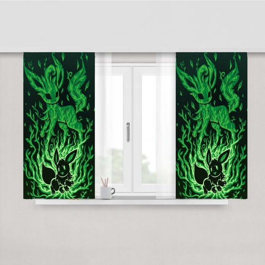 Pokemon Evolution Eevee To Leafeon Peach Skin Window Curtains
