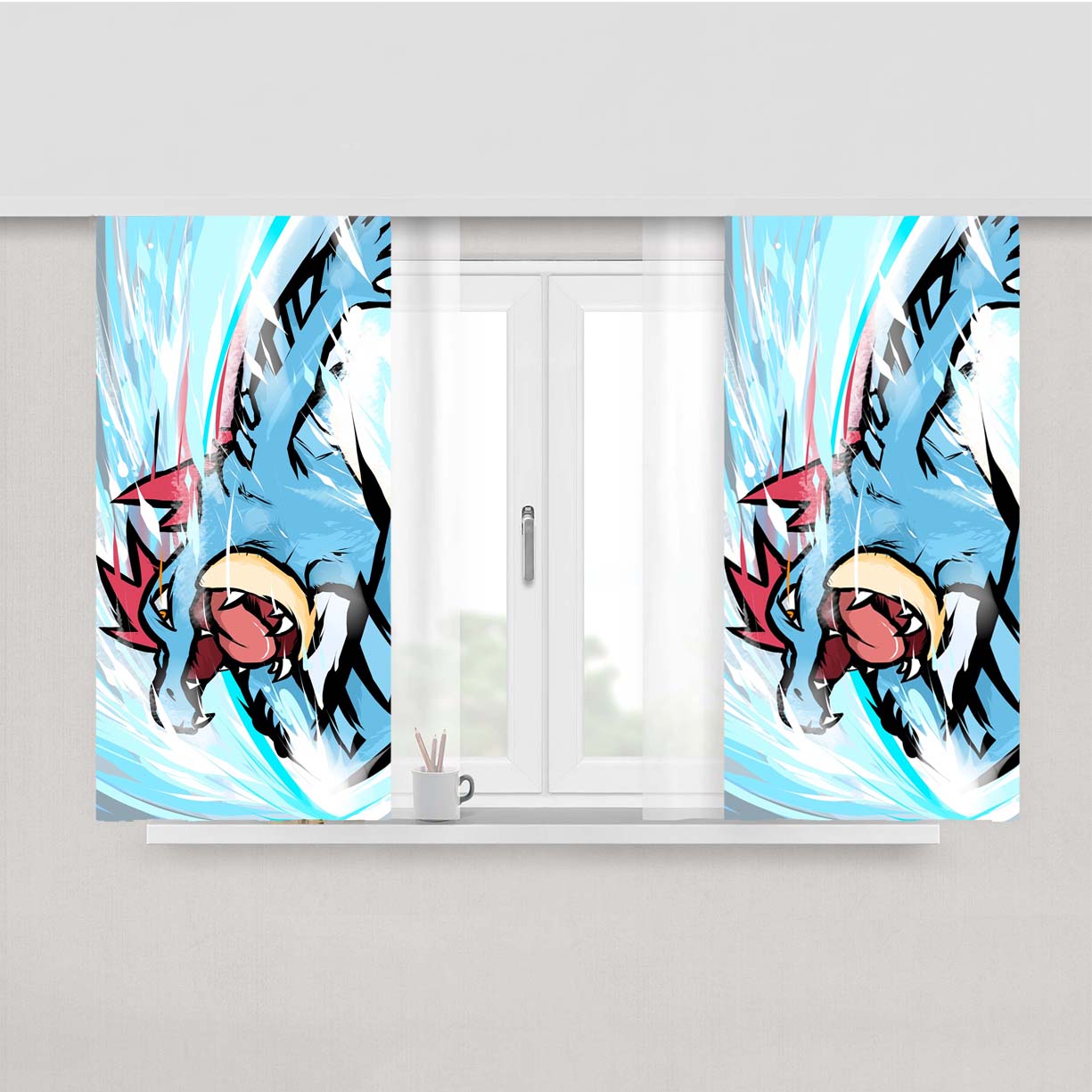 Pokemon Feraligatr Attacks Peach Skin Window Curtains