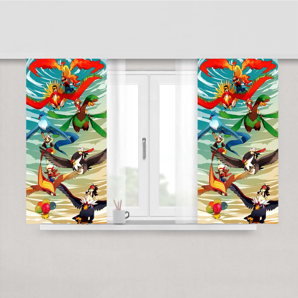 Pokemon Flying Type Poster Peach Skin Window Curtains