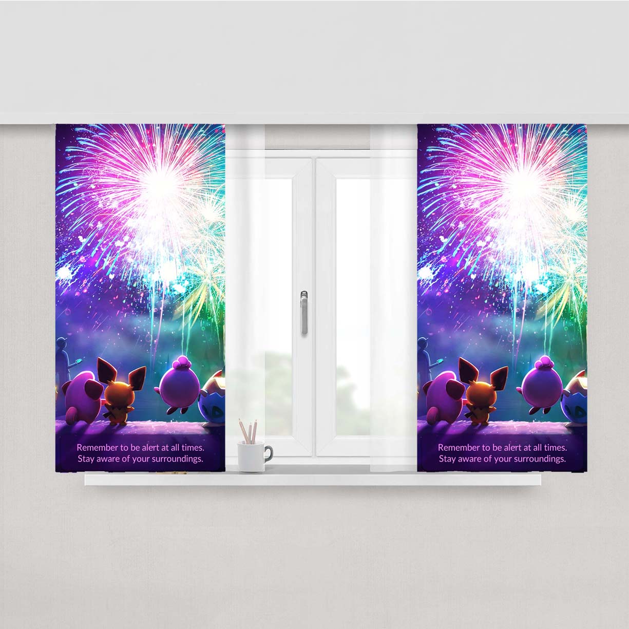Pokemon Friend Quotes Peach Skin Window Curtains