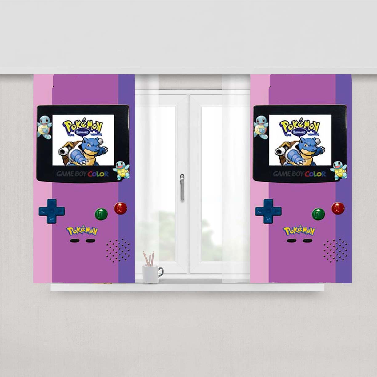 Pokemon Gameboy Purple Peach Skin Window Curtains