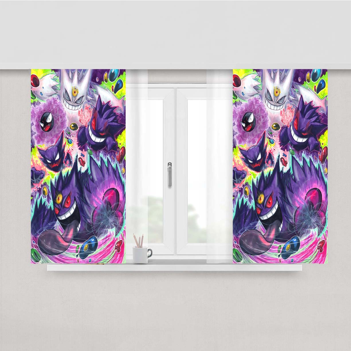 Pokemon Gastly Evolve Ghost Type Peach Skin Window Curtains
