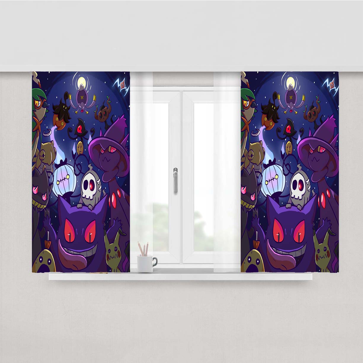Pokemon Gengar And Friends Peach Skin Window Curtains