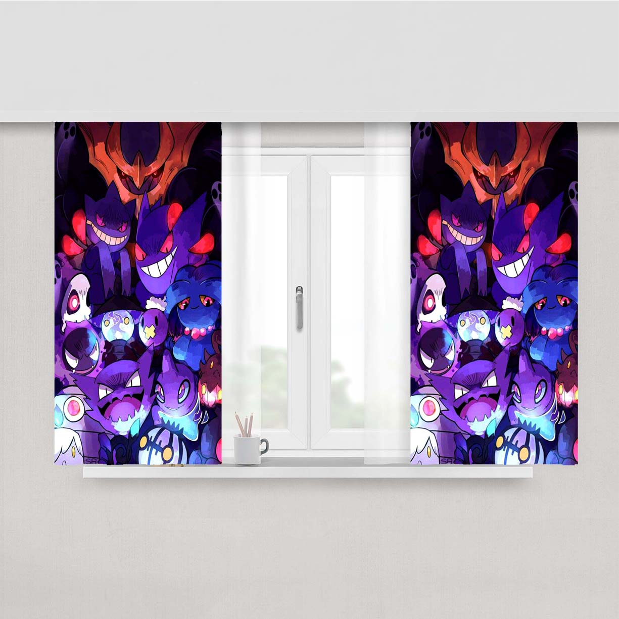 Pokemon Gengar Doodle Peach Skin Window Curtains