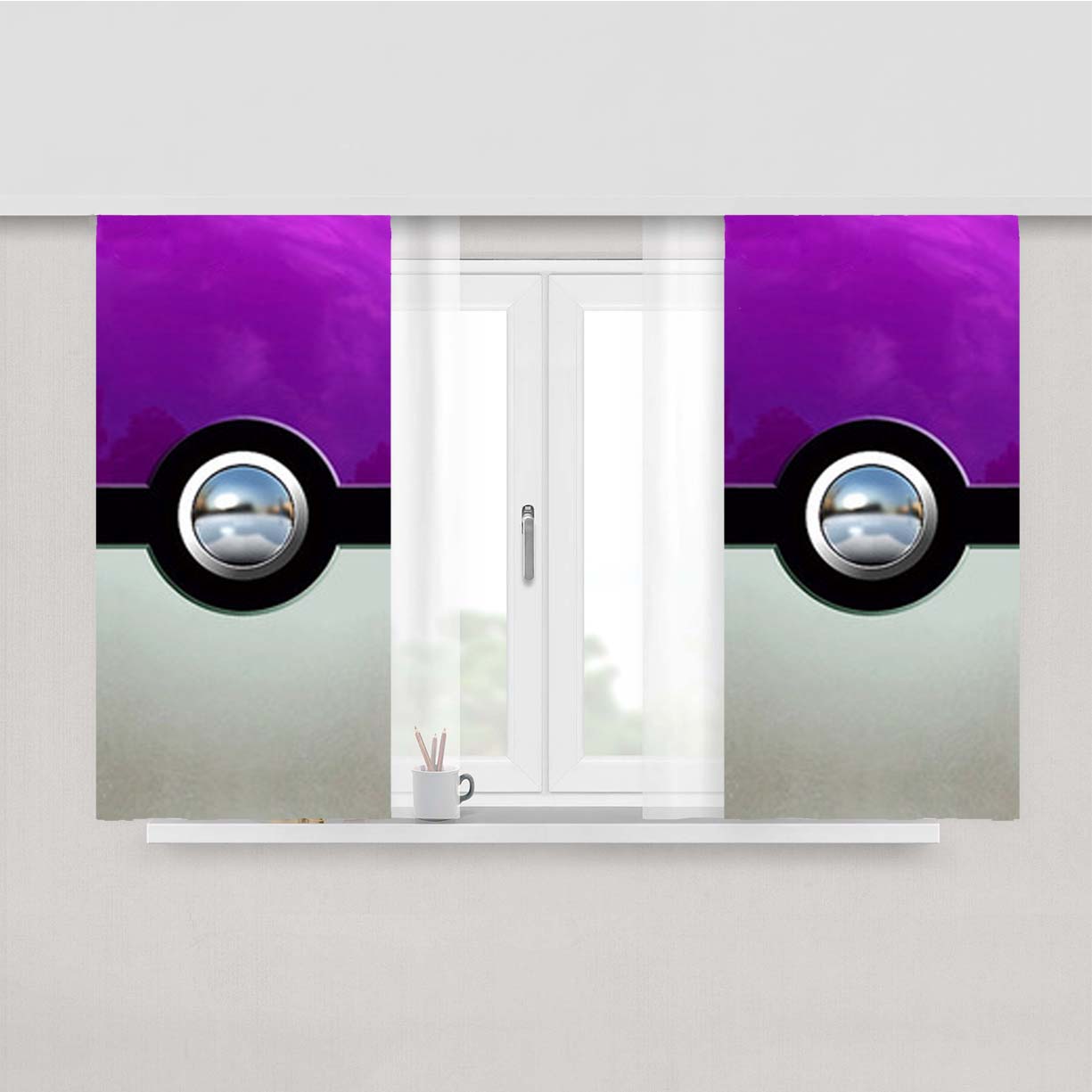 Pokemon Gengar Purple Pokeball Peach Skin Window Curtains