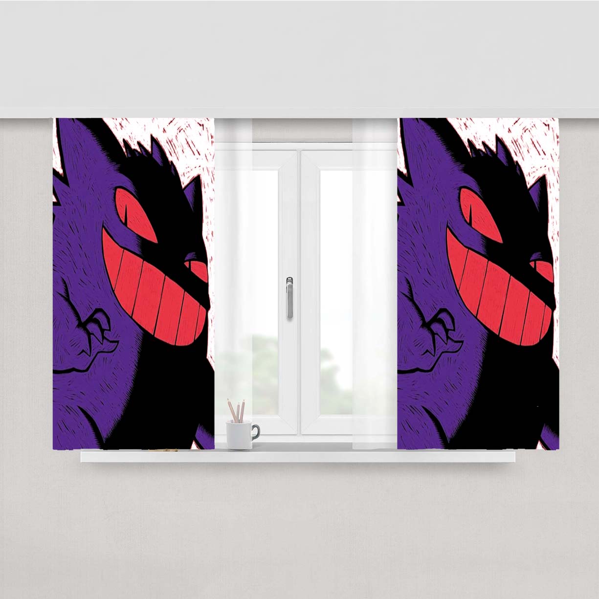 Pokemon Gengar Smirk Peach Skin Window Curtains