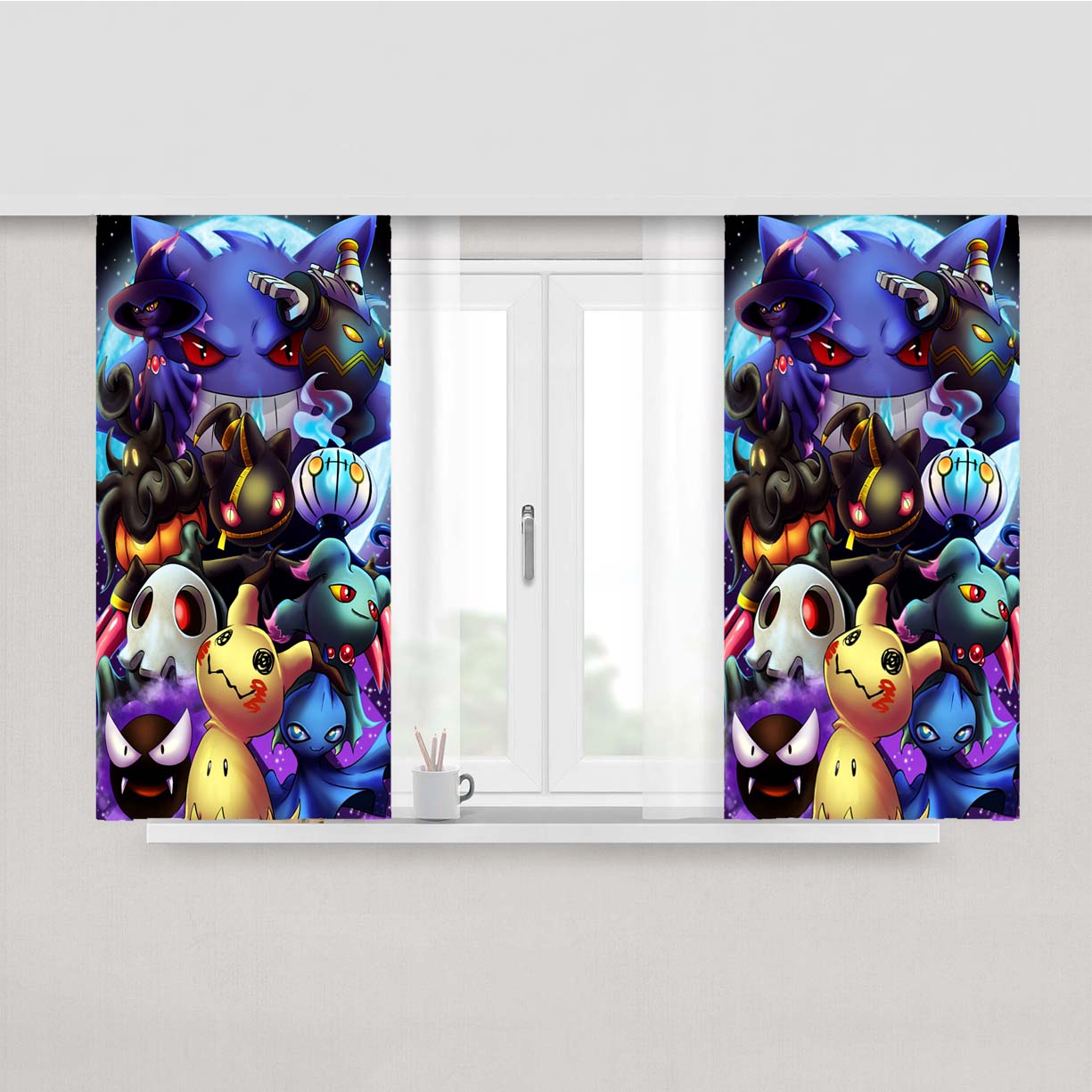 Pokemon Ghosts Peach Skin Window Curtains