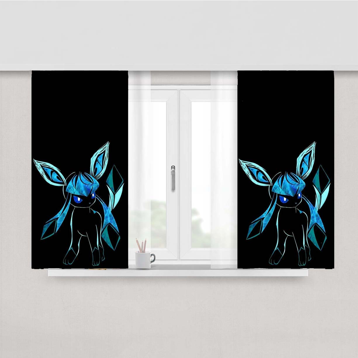 Pokemon Glaceon Night Silhouette Peach Skin Window Curtains