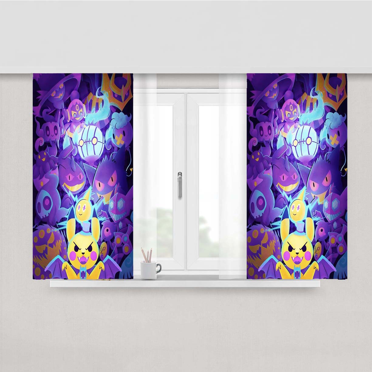 Pokemon Halloween Ghost Type With Pikachu Peach Skin Window Curtains