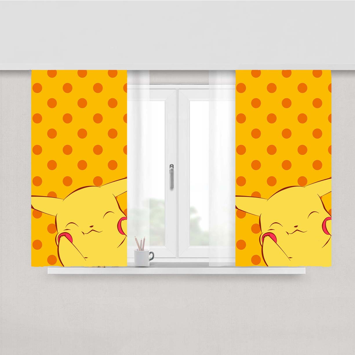 Pokemon Happy Pikachu Peach Skin Window Curtains