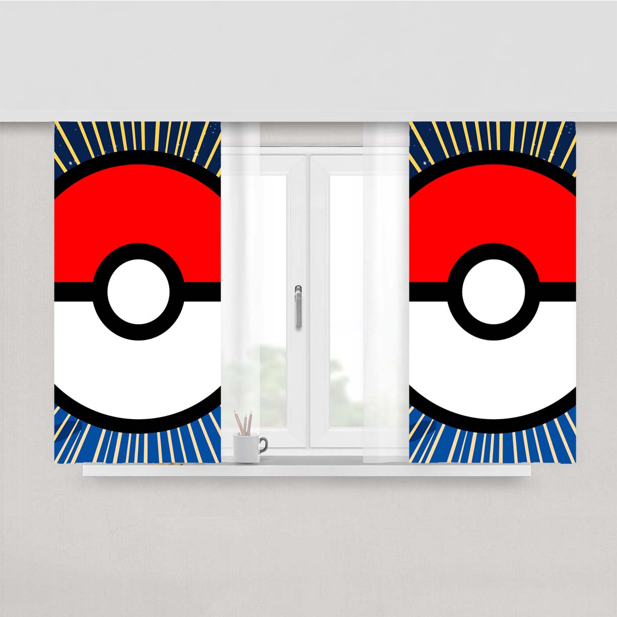 Pokemon Influence Poke Ball Peach Skin Window Curtains