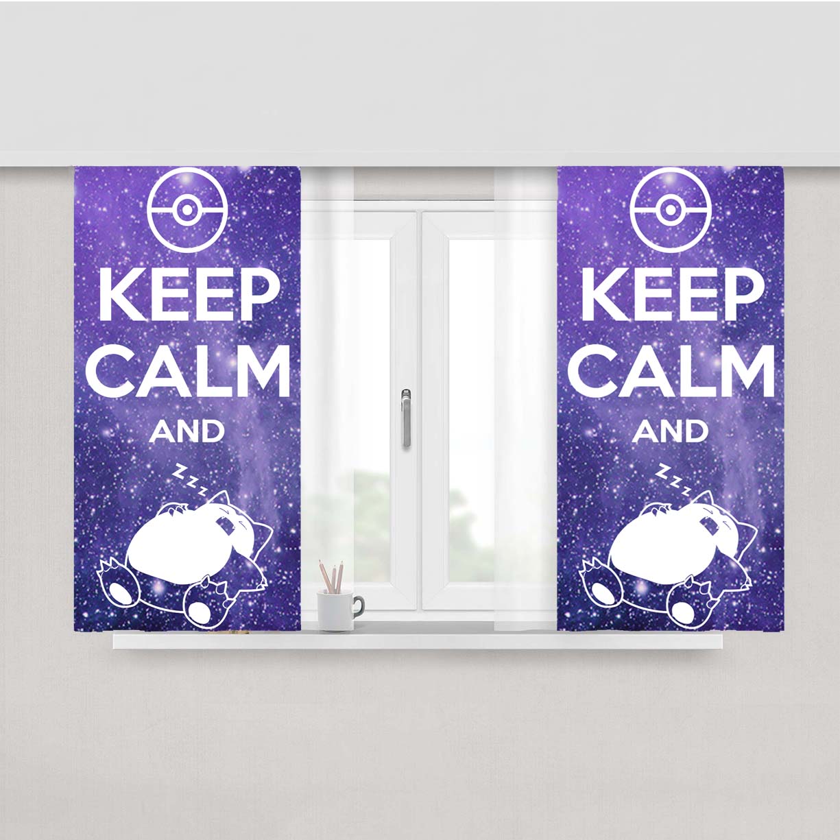 Pokemon Keep Calm And Snorlax Peach Skin Window Curtains