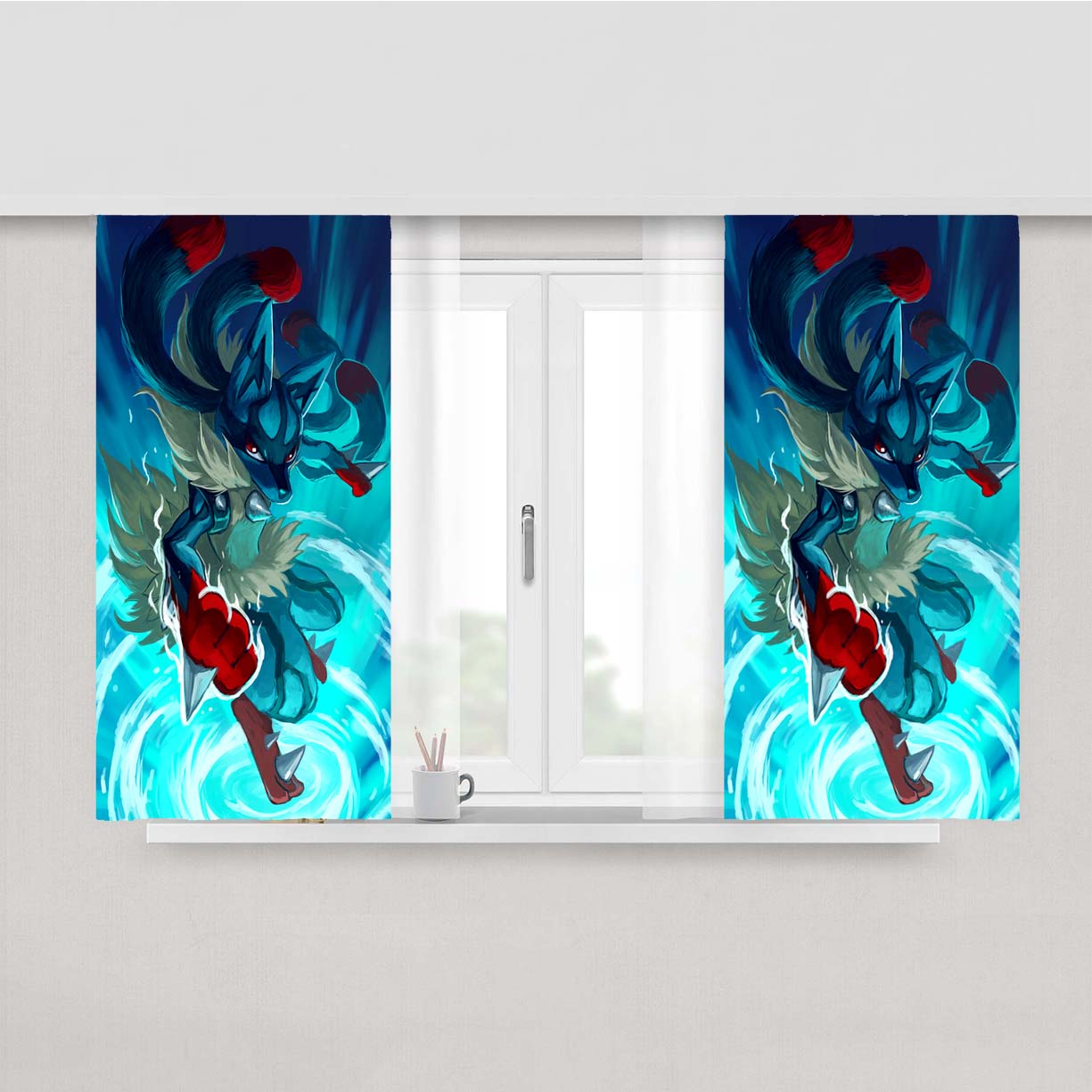 Pokemon Mega Lucario Peach Skin Window Curtains