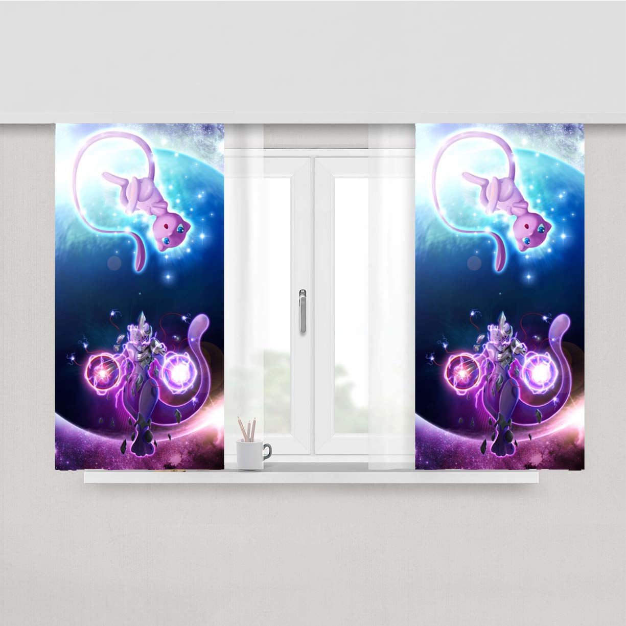Pokemon Mew And Mewtwo Galaxy Fanart Peach Skin Window Curtains