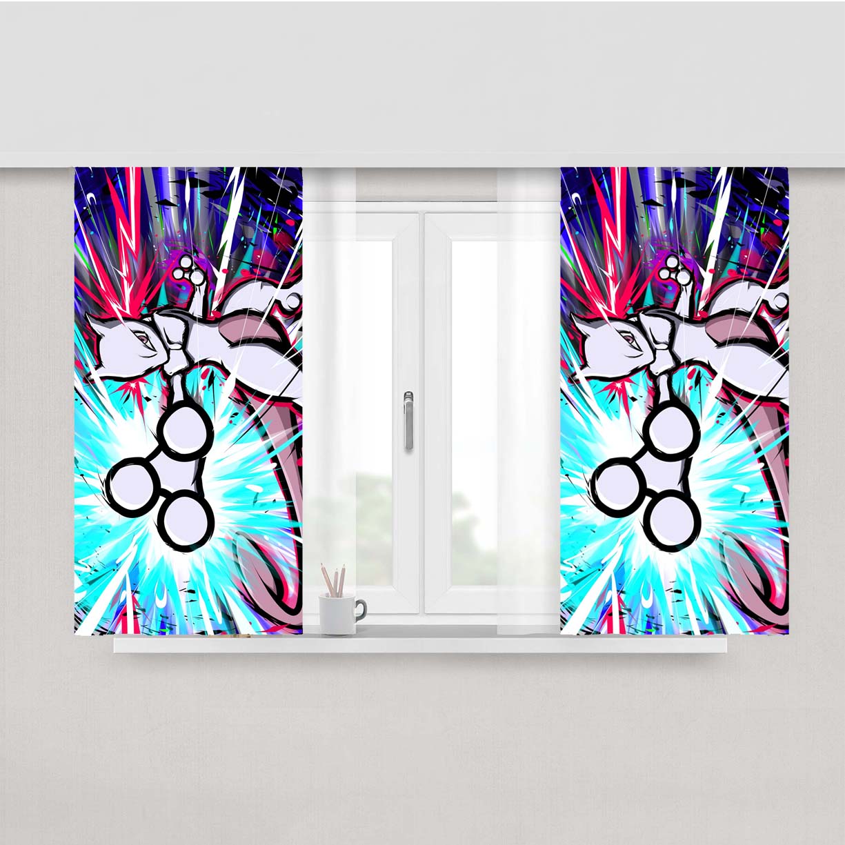 Pokemon Mewtwo Legendary Attacks Peach Skin Window Curtains