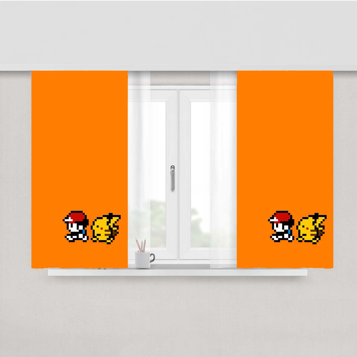 Pokemon Minimalist Pixel Art Peach Skin Window Curtains