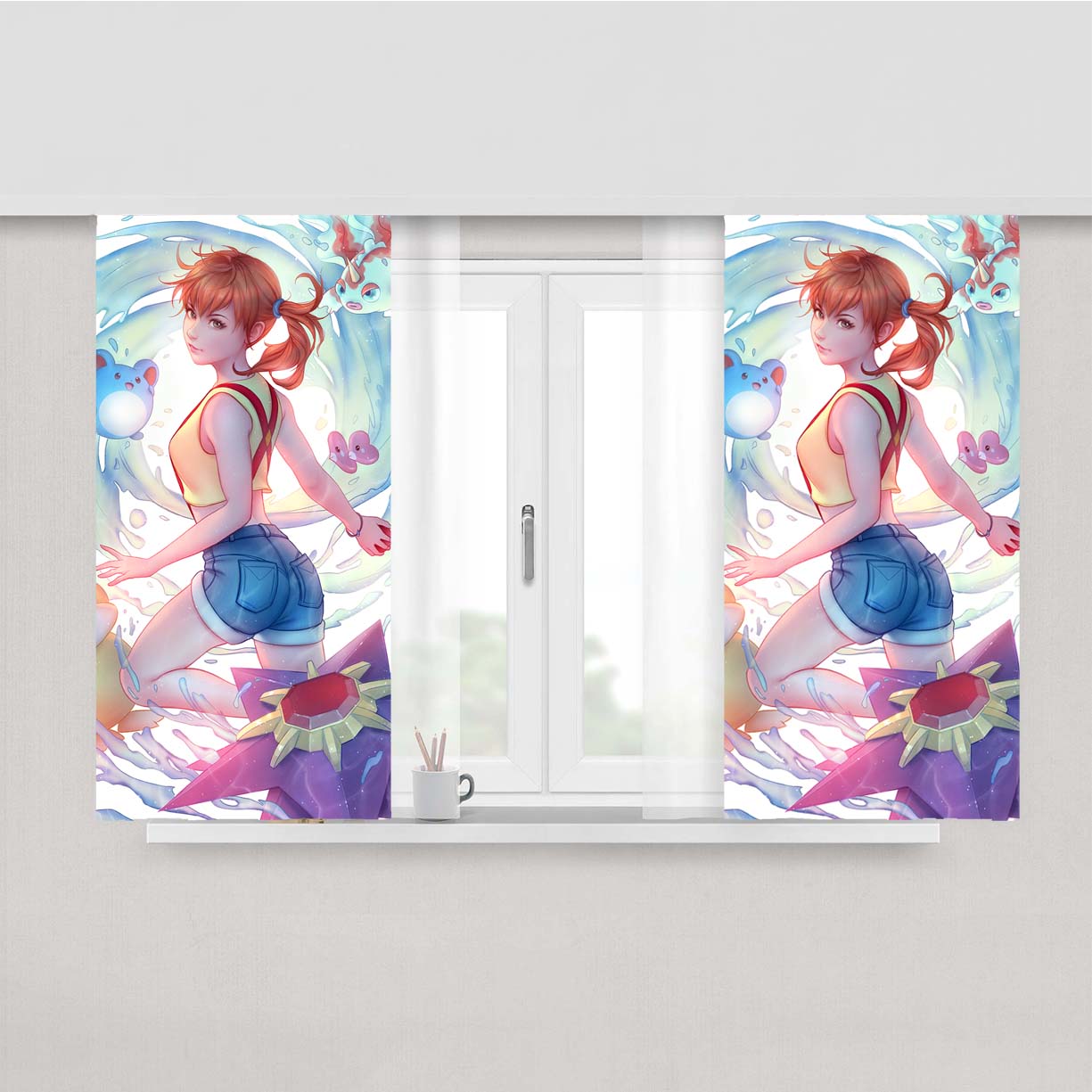 Pokemon Misty Art Peach Skin Window Curtains