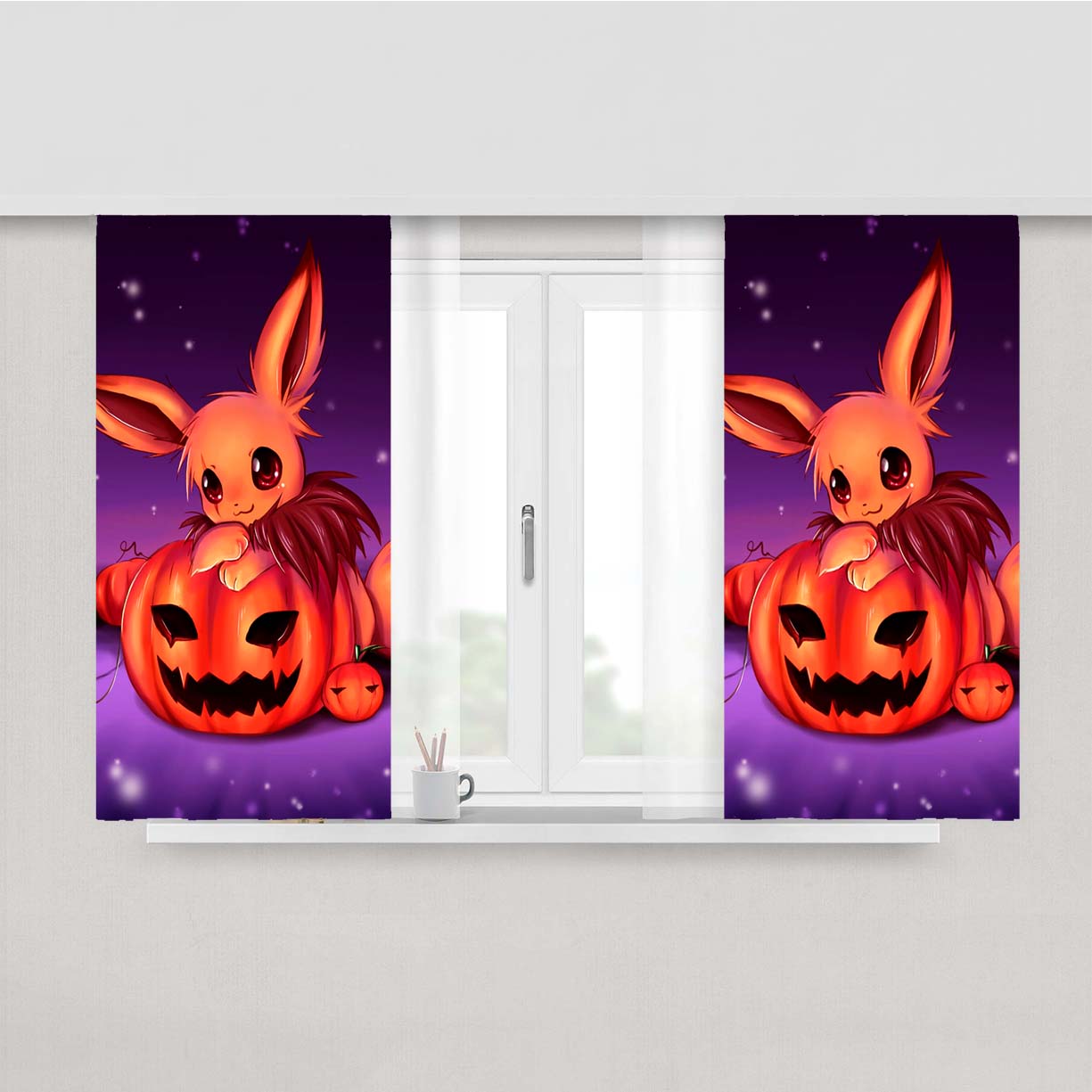 Pokemon Night Halloween Peach Skin Window Curtains