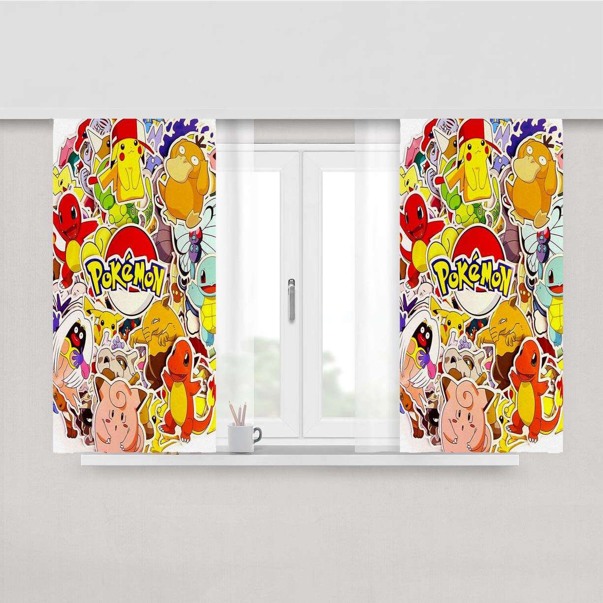 Pokemon Pikachu And All Friends Sticker Wallpaper Peach Skin Window Curtains