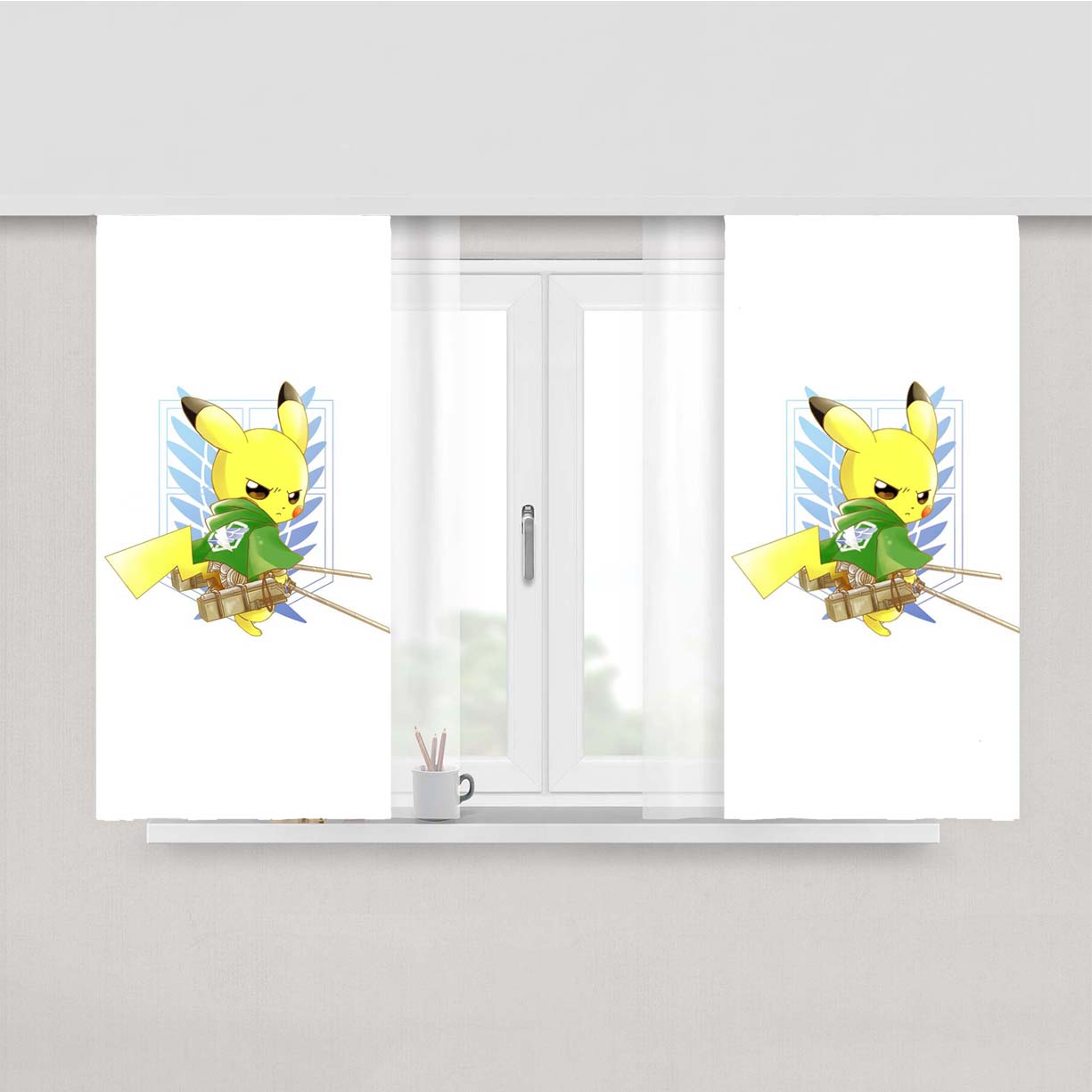 Pokemon Pikachu Attack On Peach Skin Window Curtains