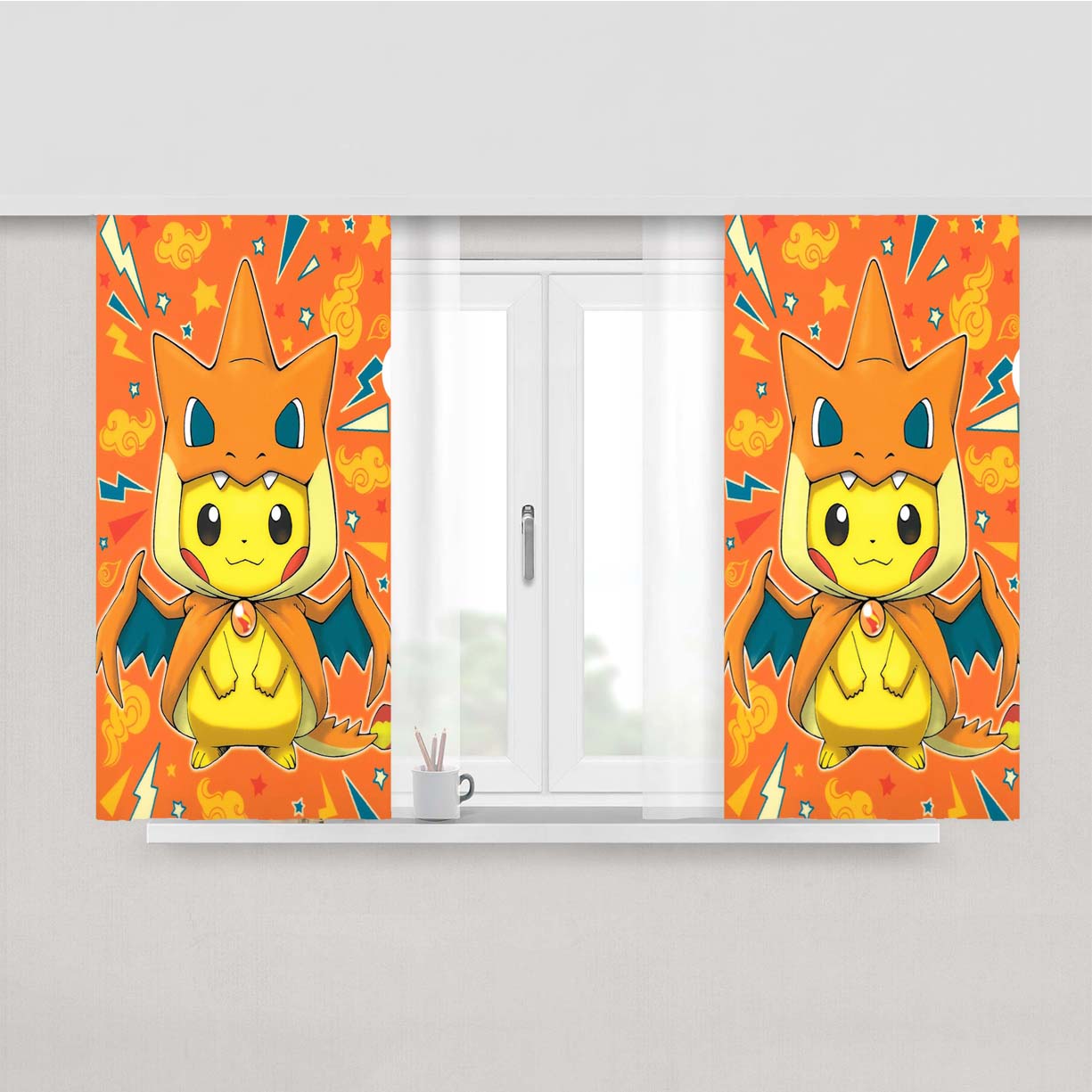 Pokemon Pikachu Cartoon Peach Skin Window Curtains