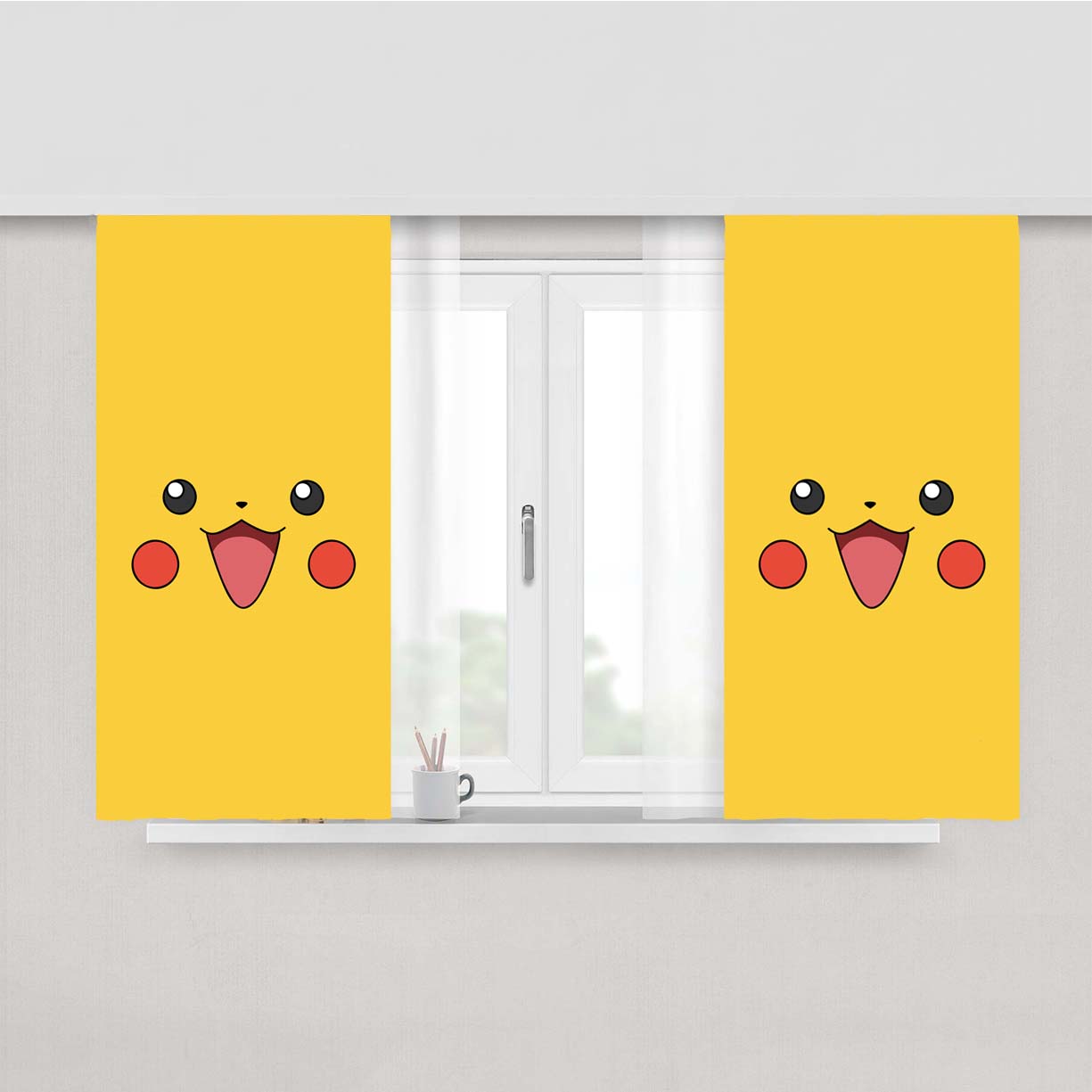 Pokemon Pikachu Happy Face Peach Skin Window Curtains