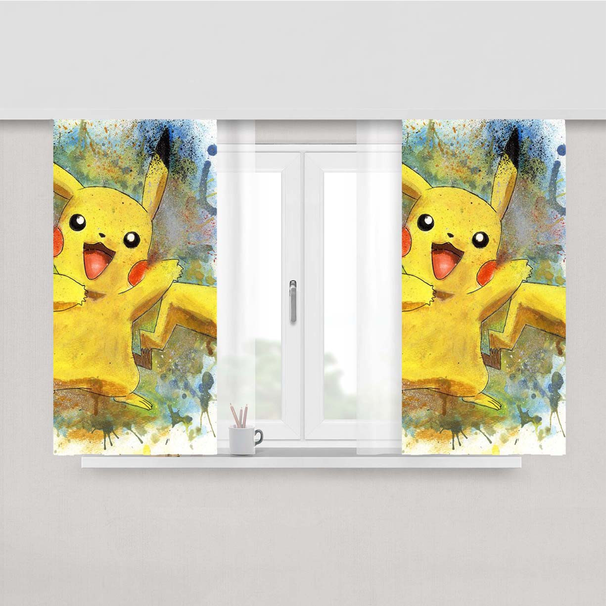 Pokemon Pikachu Water Color Peach Skin Window Curtains