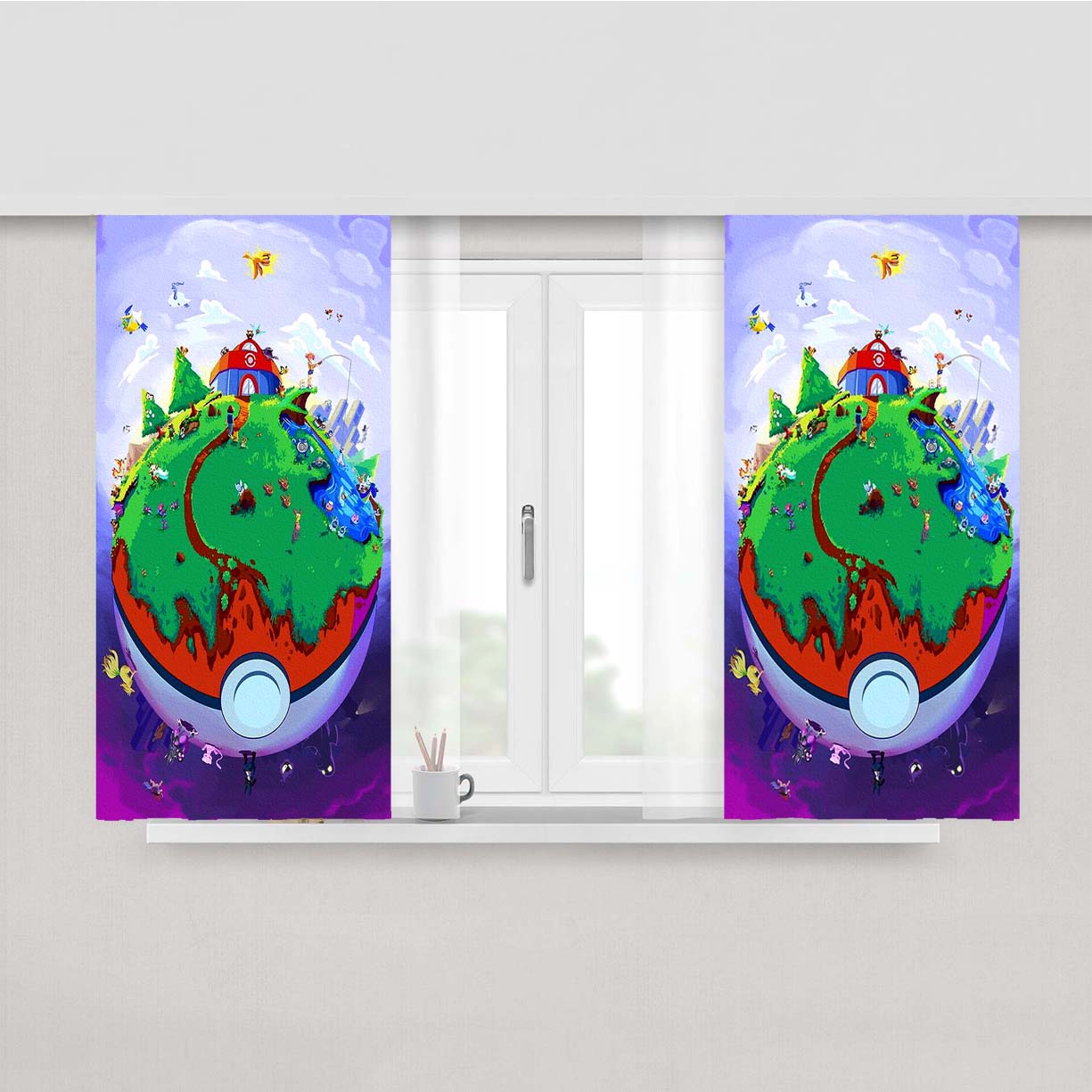 Pokemon Poster Earth Pokeballs Peach Skin Window Curtains