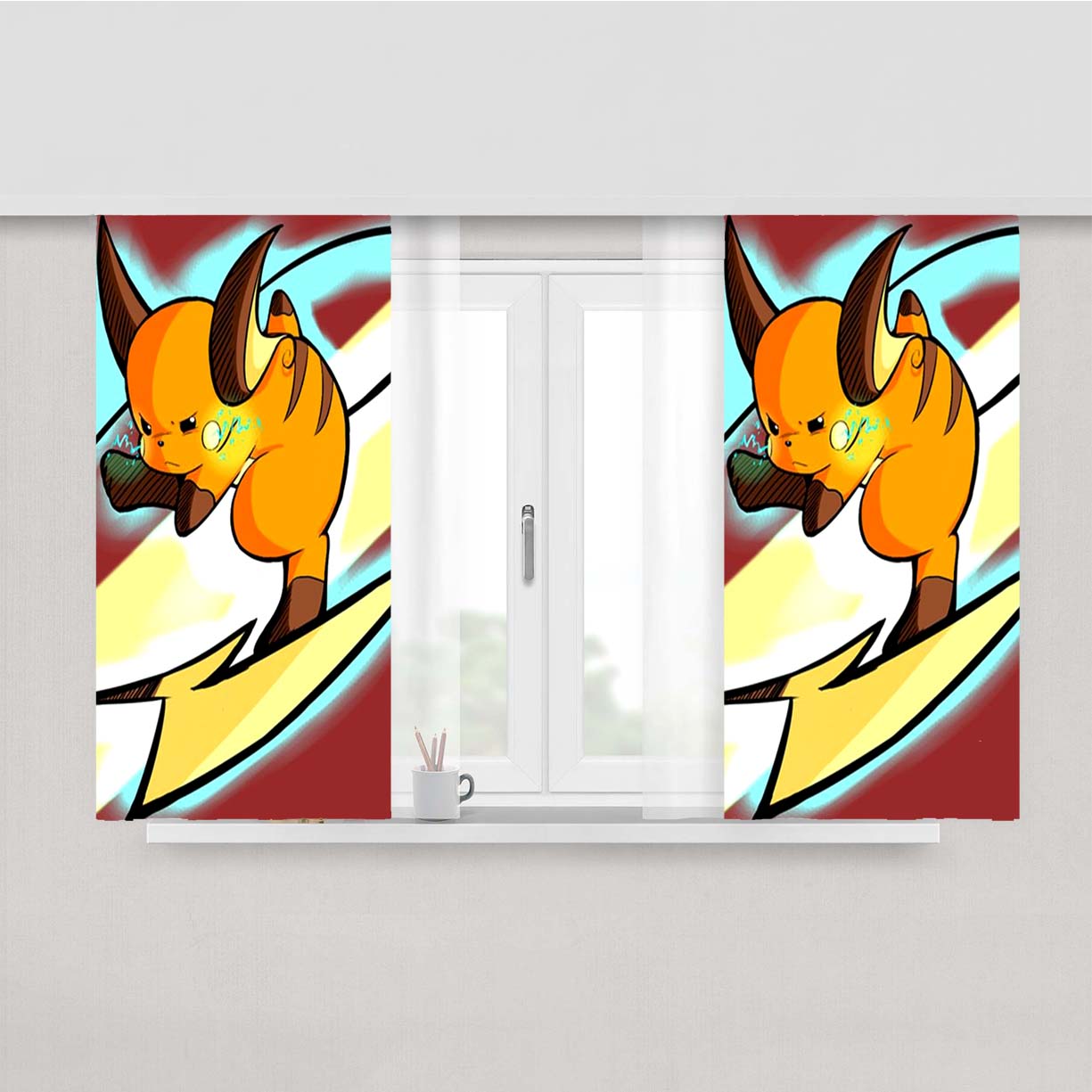 Pokemon Raichu Power Peach Skin Window Curtains