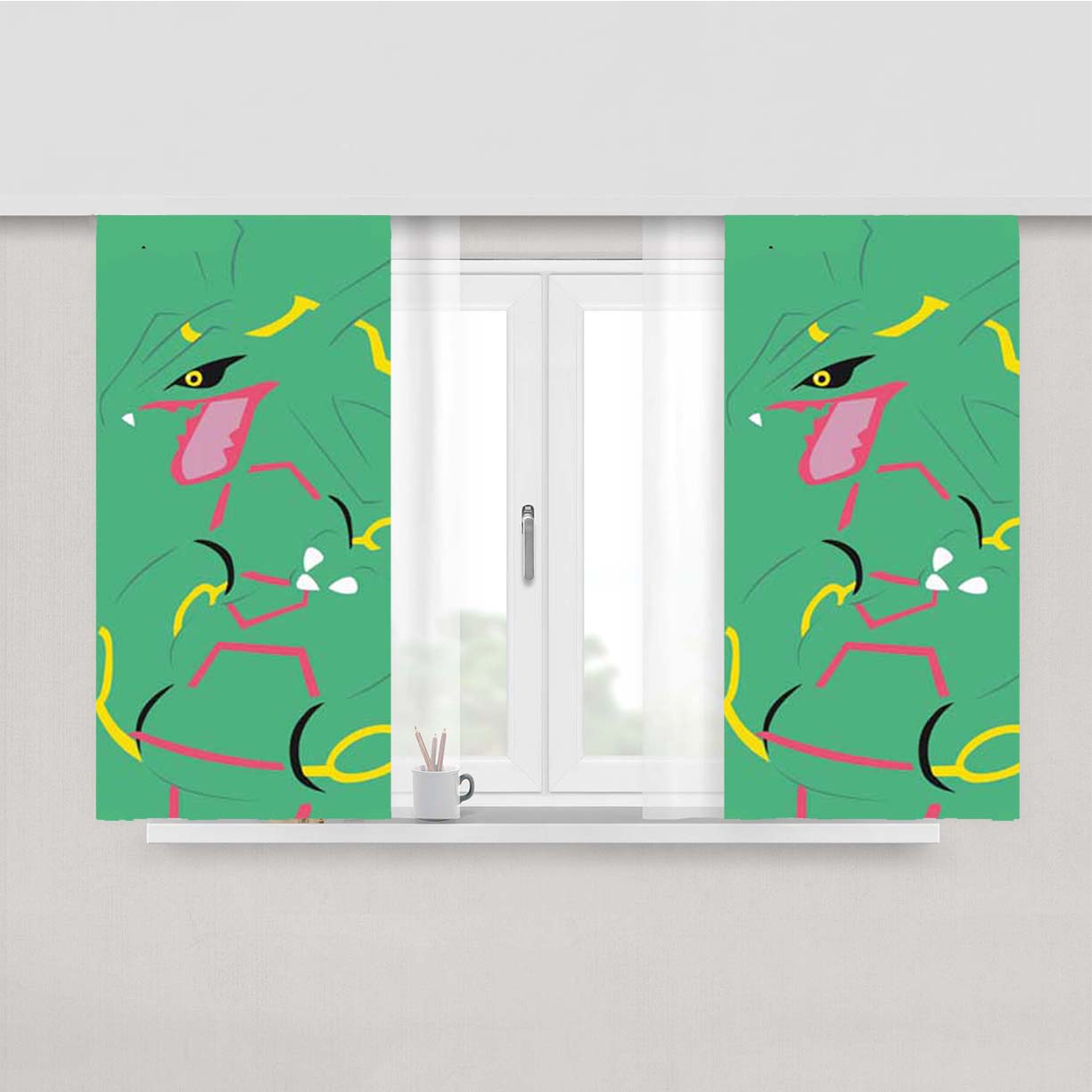 Pokemon Rayquaza Minimal Peach Skin Window Curtains