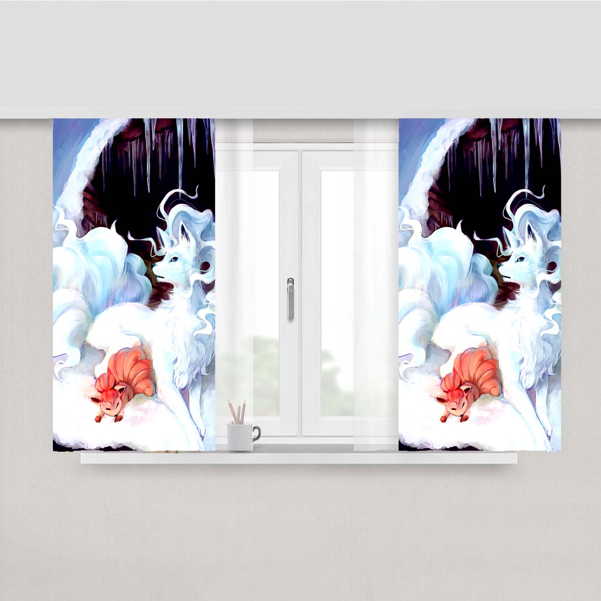 Pokemon Shiny Ninetales Alola Form Peach Skin Window Curtains