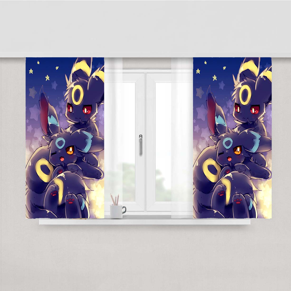 Pokemon Shiny Umbreon Doodle Peach Skin Window Curtains